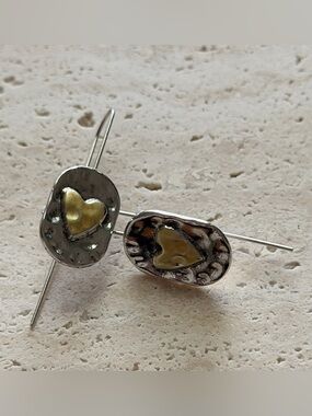 Handcrafted Silver Earrings with Gold Heart Accent